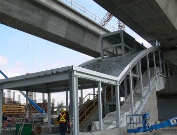 The main access of Bridgeport Station with escalator installed.