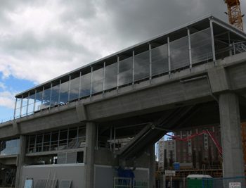 Bridgeport Station with glazing partially installed.