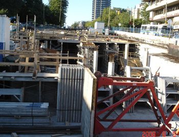 False work material in preparation for roof slab.