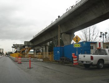 A look north on Cambie Street at Marine Drive Station.