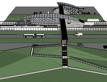 An artist rendering of Sea Island Centre Station. This is a centre-platform station with passenger access from the North and the South