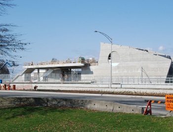 With the concrete structure of Sea Island Centre Station substantially completed, preparations are made for the structural steel to be installed.