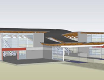 An artist rendering of Templeton Station with its inbound and outbound platforms flanking the train tracks.