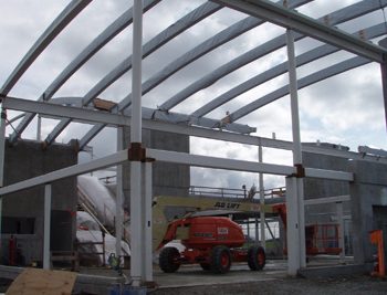 Structural steel and roof beams that will give Templeton Station its shape are installed.