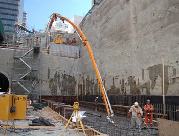 Concrete poured to form the track level bed of the station.

