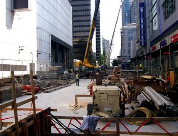 After one week of curing, the concrete for the roof is secure and the false work is removed. Remaining activities include, waterproofing, restoration of utilities and backfilling before the City of Vancouver paves the street and restores it for vehicle and pedestrian traffic.