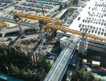 The elevated guideway leading into the YVR-Airport Station was completed by the LG (Launching Girder) machine.