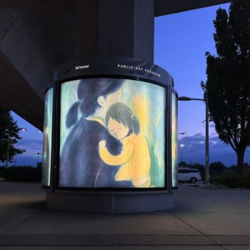 Image of: Blue Cocoon – Lansdowne Station: East Column Art Installation by Monique Zhang 